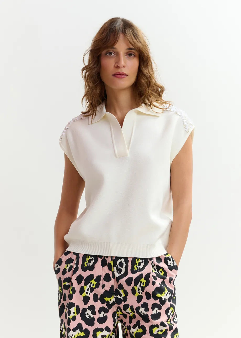 ESA-JOLINE OFF WHITE EMBELLISHED VEST