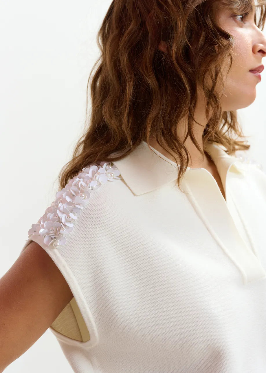 ESA-JOLINE OFF WHITE EMBELLISHED VEST