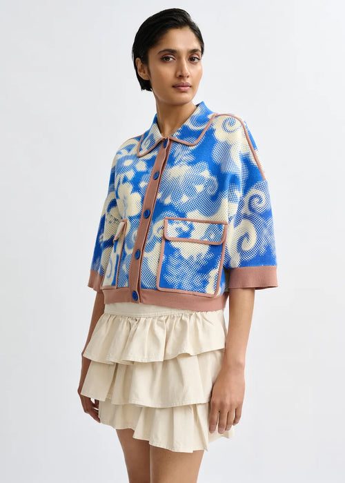 ESA-JOLY BLUE&BROWN PRINTED JACKET