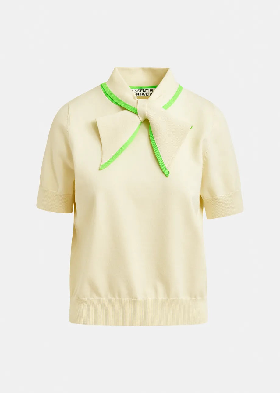 ESA-JONDA IVORY&GREEN CONTRAST TIE TOP