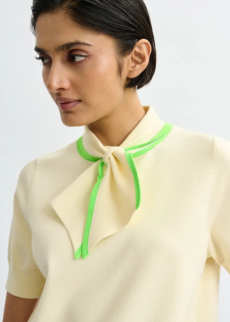 ESA-JONDA IVORY&GREEN CONTRAST TIE TOP