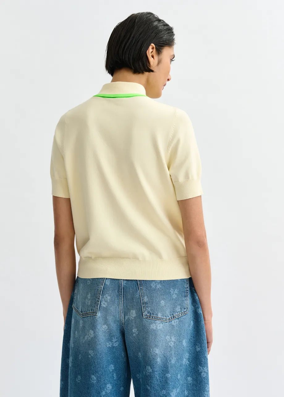 ESA-JONDA IVORY&GREEN CONTRAST TIE TOP