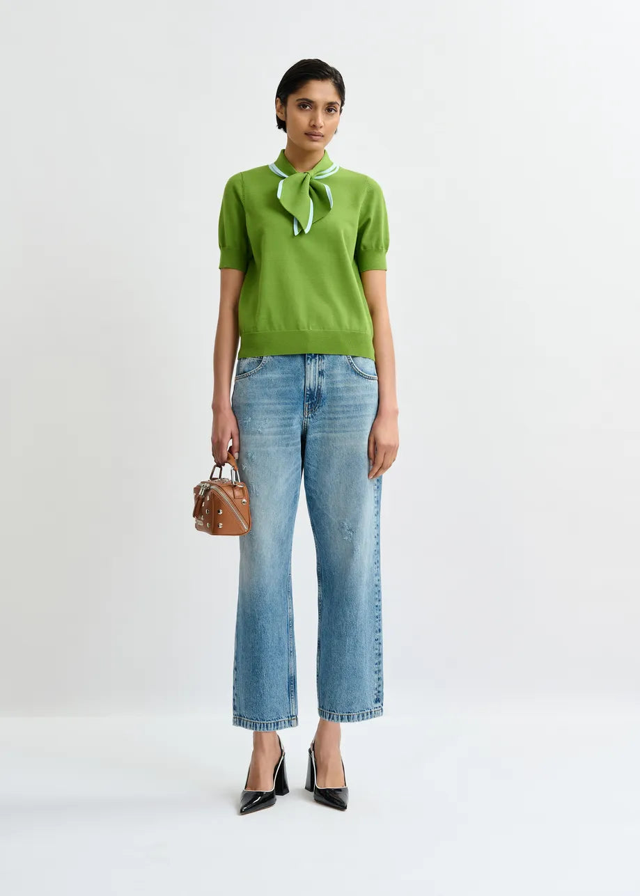 ESA-JONDA GREEN&BLUE CONTRAST TIE TOP