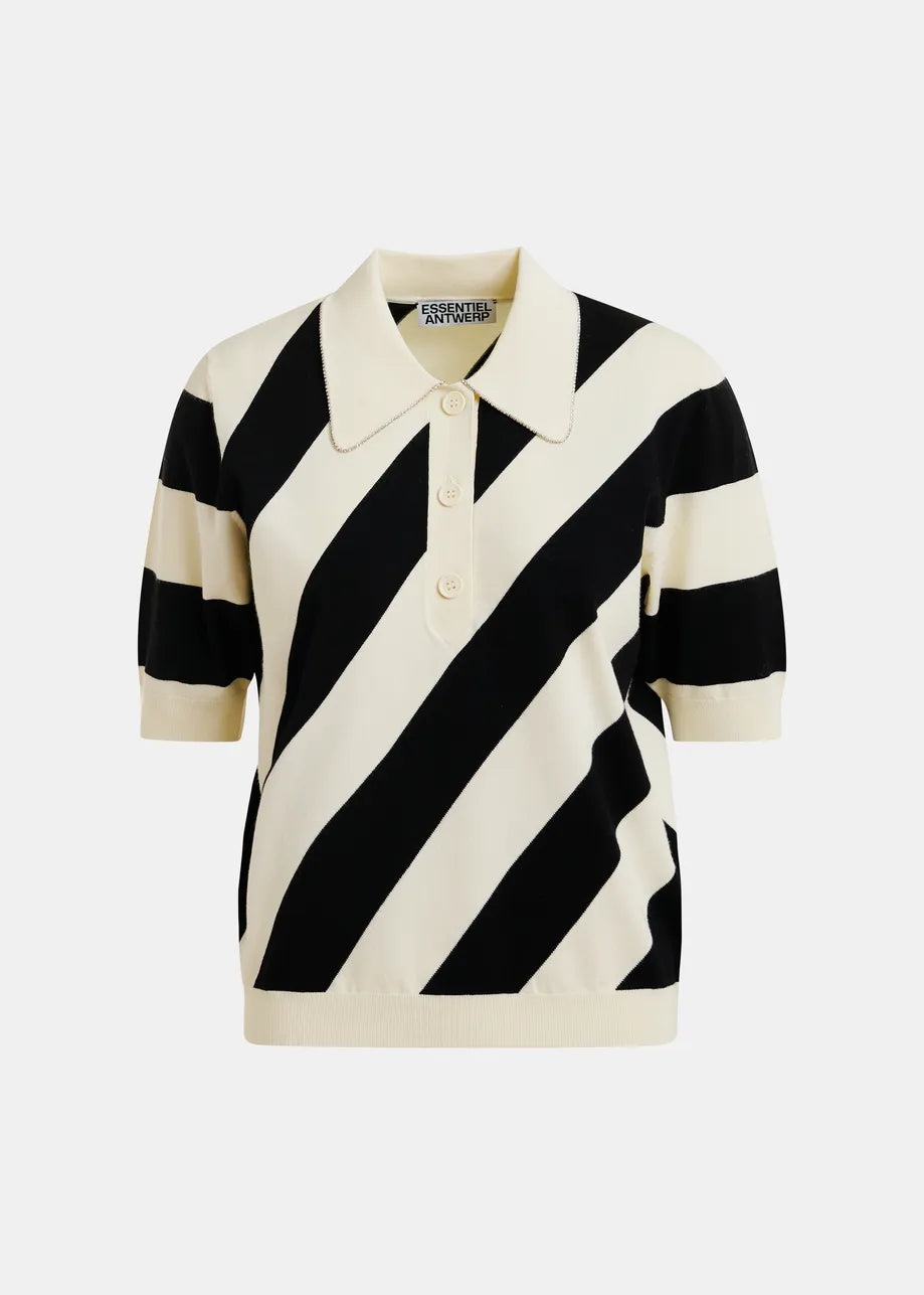 ESA-JORAM IVORY&BLACK STRIPED POLO SHIRT