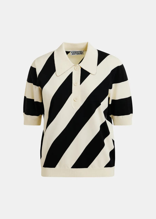 ESA-JORAM IVORY&BLACK STRIPED POLO SHIRT