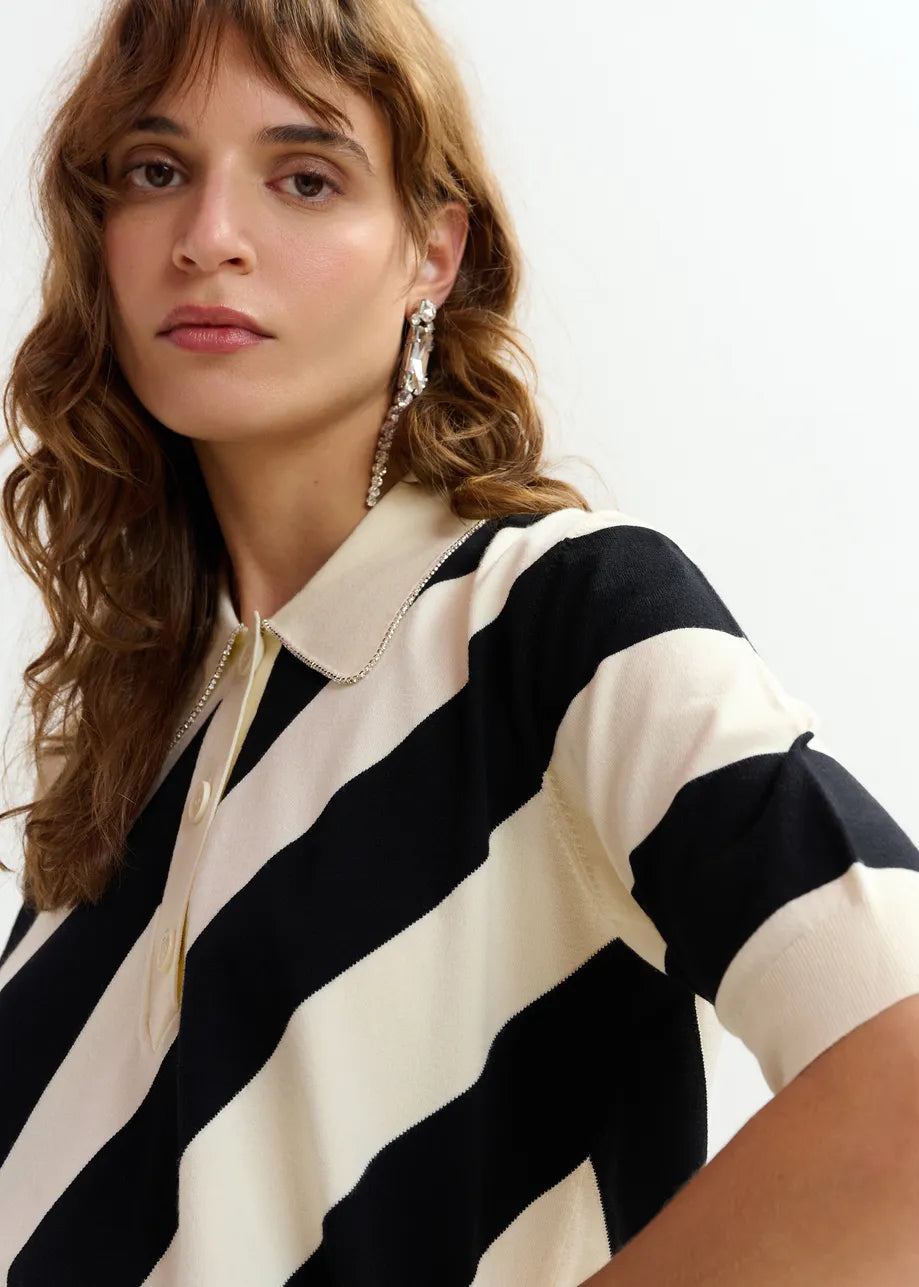 ESA-JORAM IVORY&BLACK STRIPED POLO SHIRT