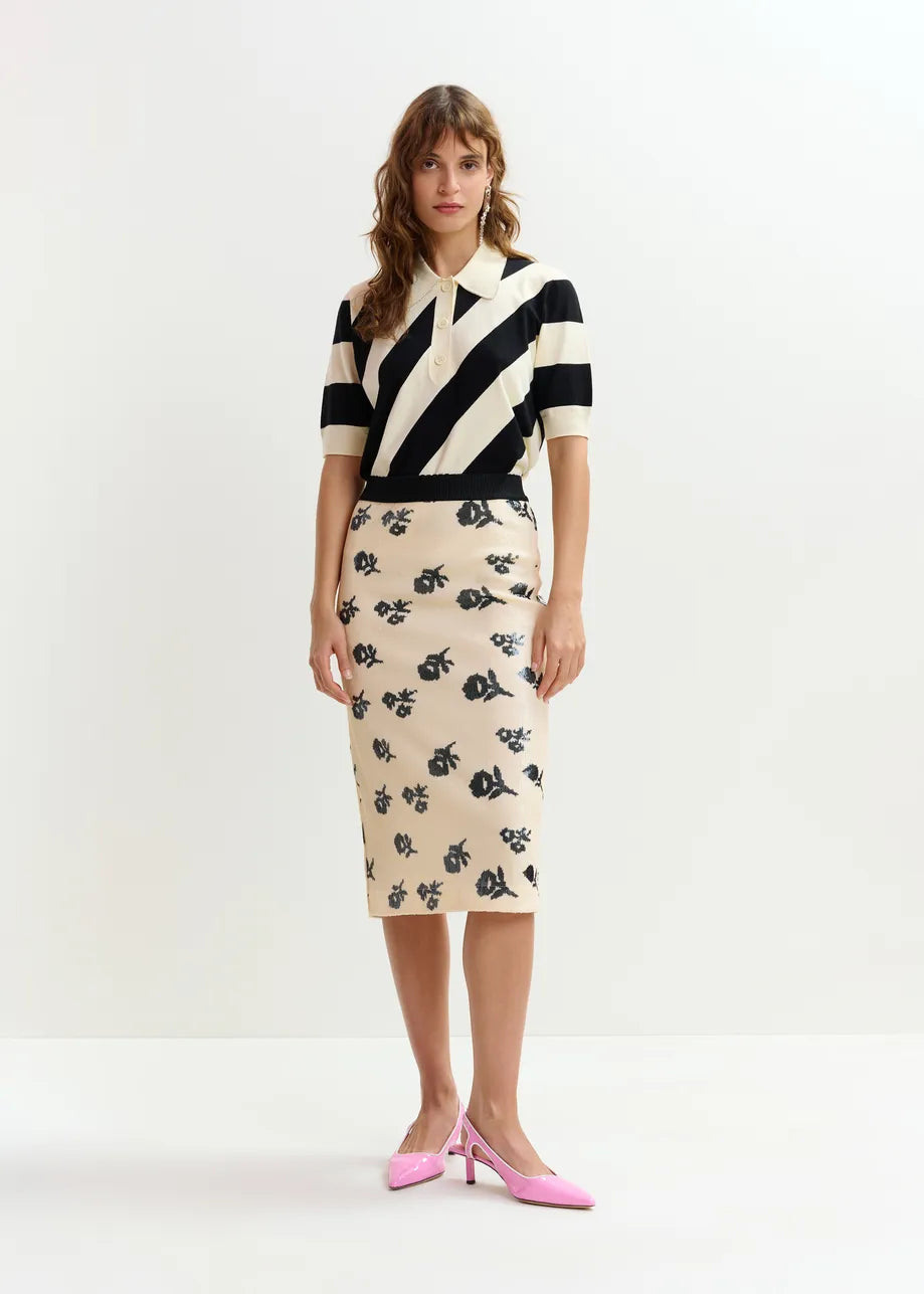 ESA-JORAM IVORY&BLACK STRIPED POLO SHIRT