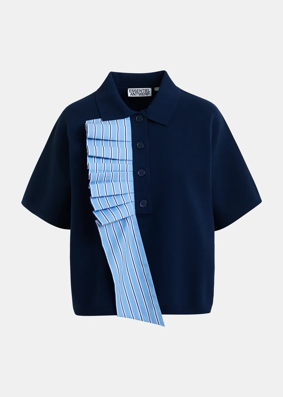 ESA-JUMBLE NAVY FRILL POLO SHIRT