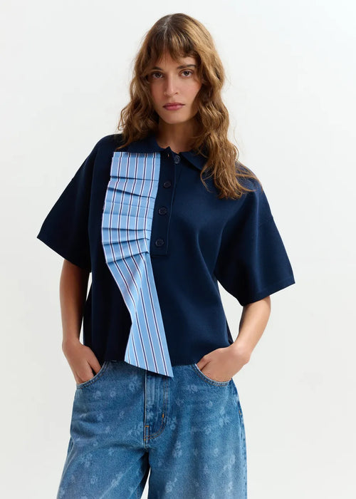 ESA-JUMBLE NAVY FRILL POLO SHIRT