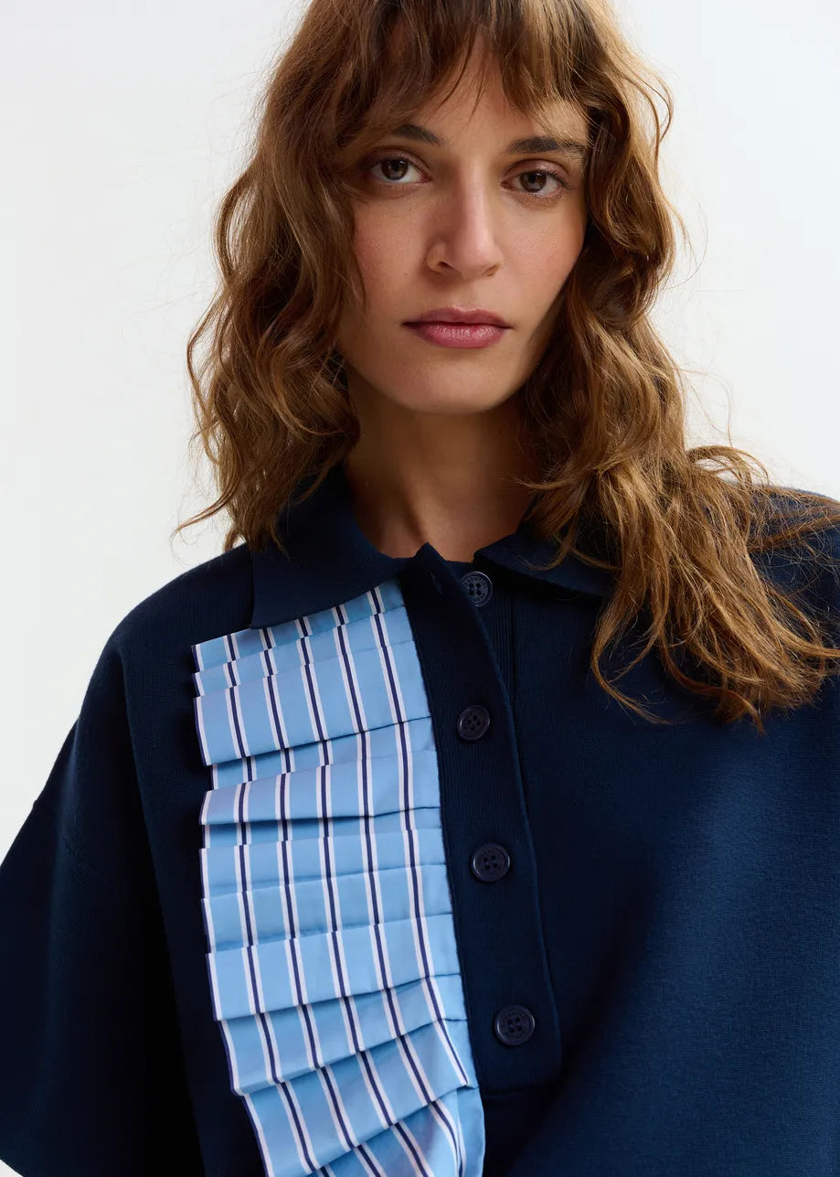 ESA-JUMBLE NAVY FRILL POLO SHIRT