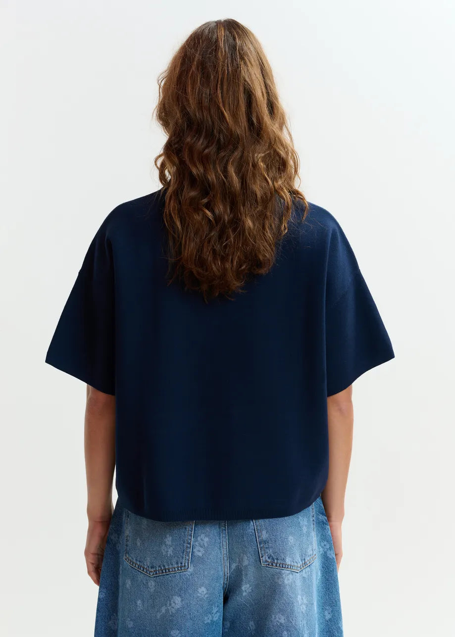 ESA-JUMBLE NAVY FRILL POLO SHIRT