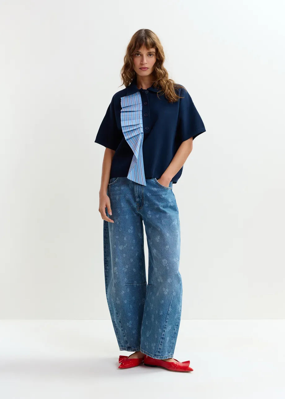 ESA-JUMBLE NAVY FRILL POLO SHIRT