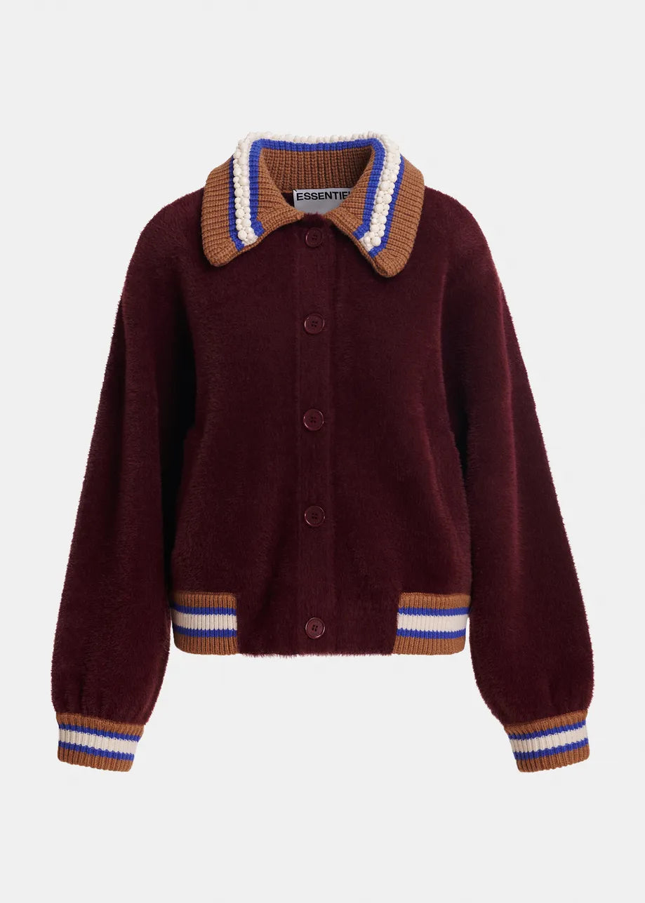 ESA-KAMORE BURGANDY&BROWN COLLAR CARDIGAN