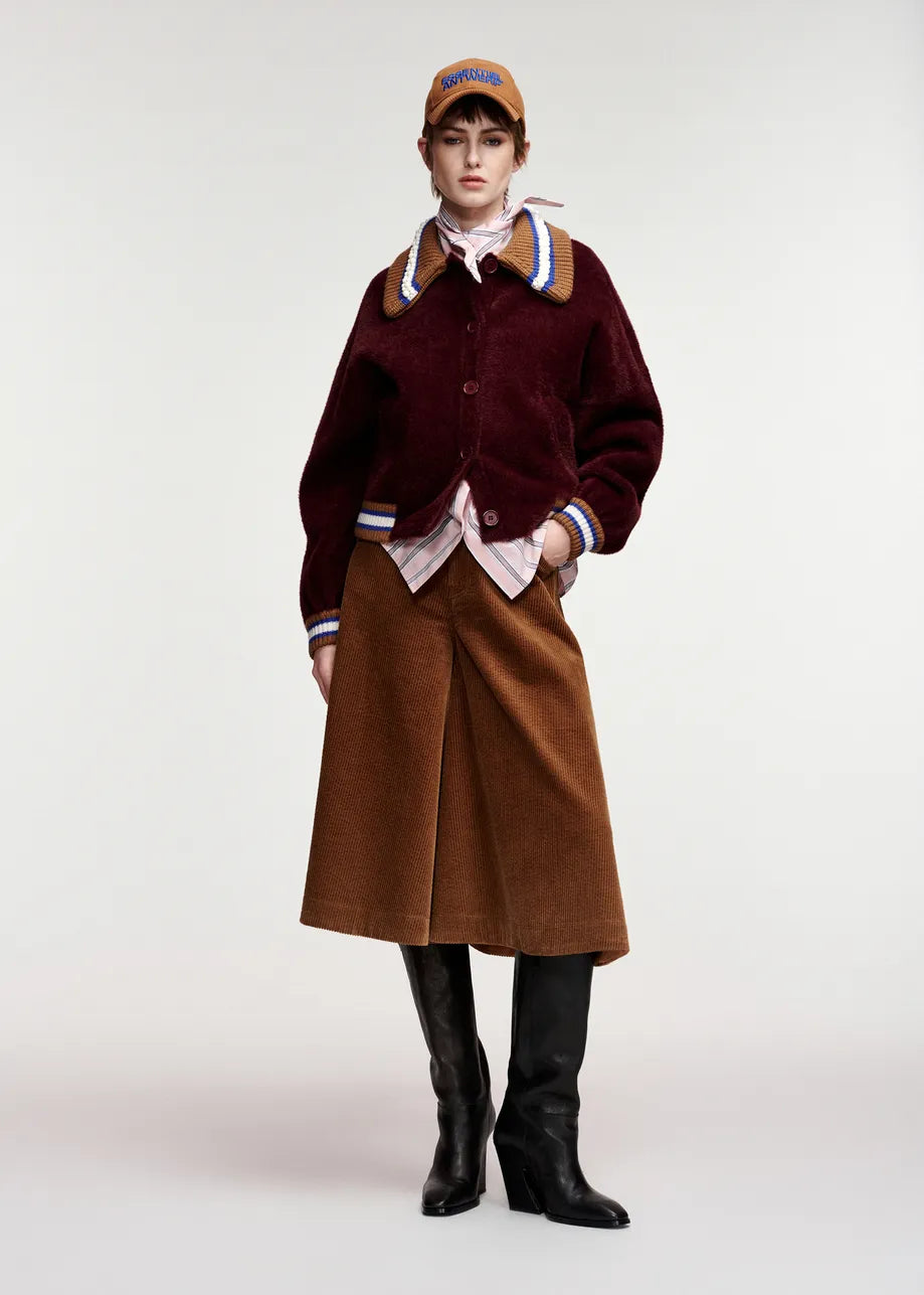 ESA-KAMORE BURGANDY&BROWN COLLAR CARDIGAN
