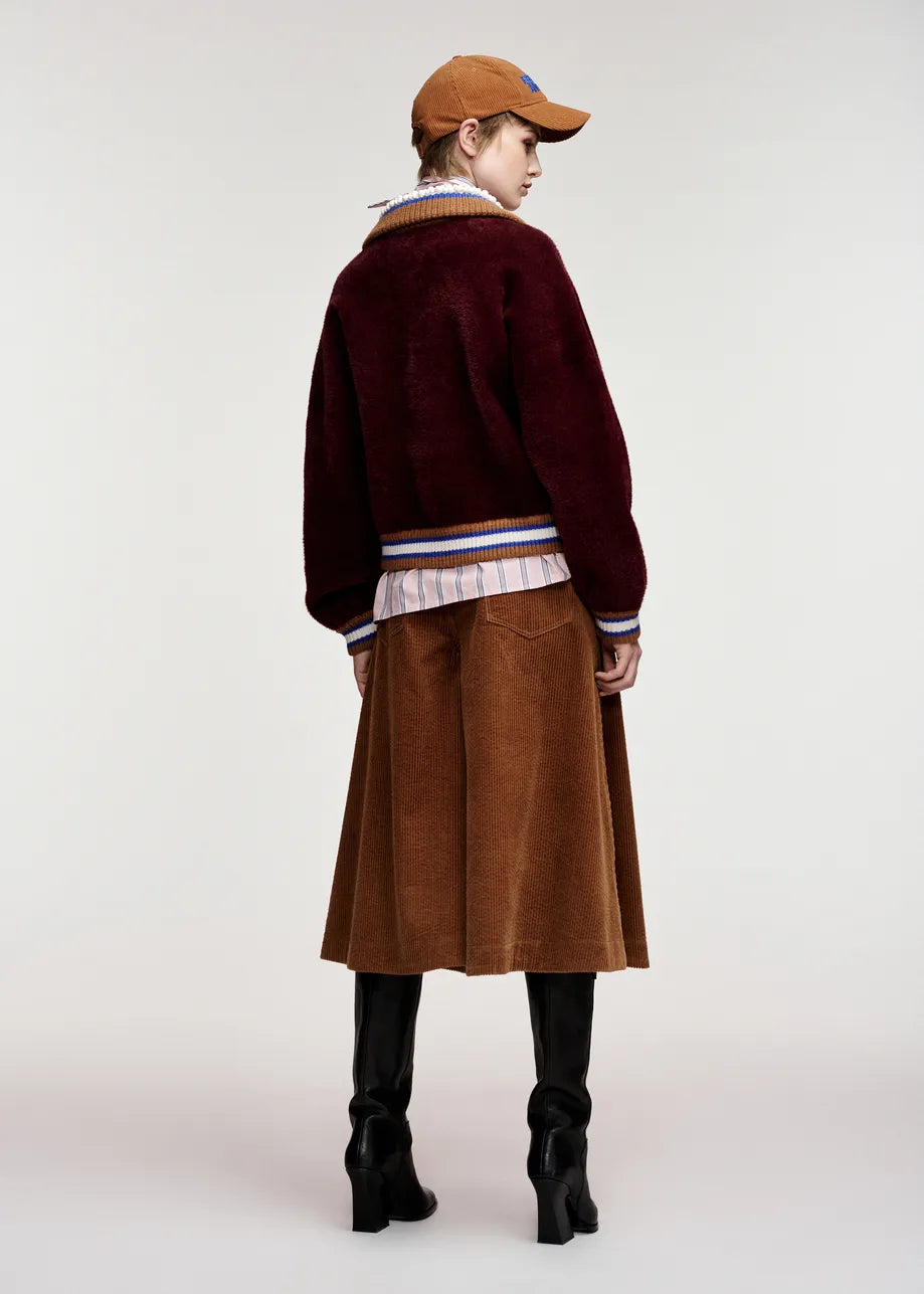 ESA-KAMORE BURGANDY&BROWN COLLAR CARDIGAN
