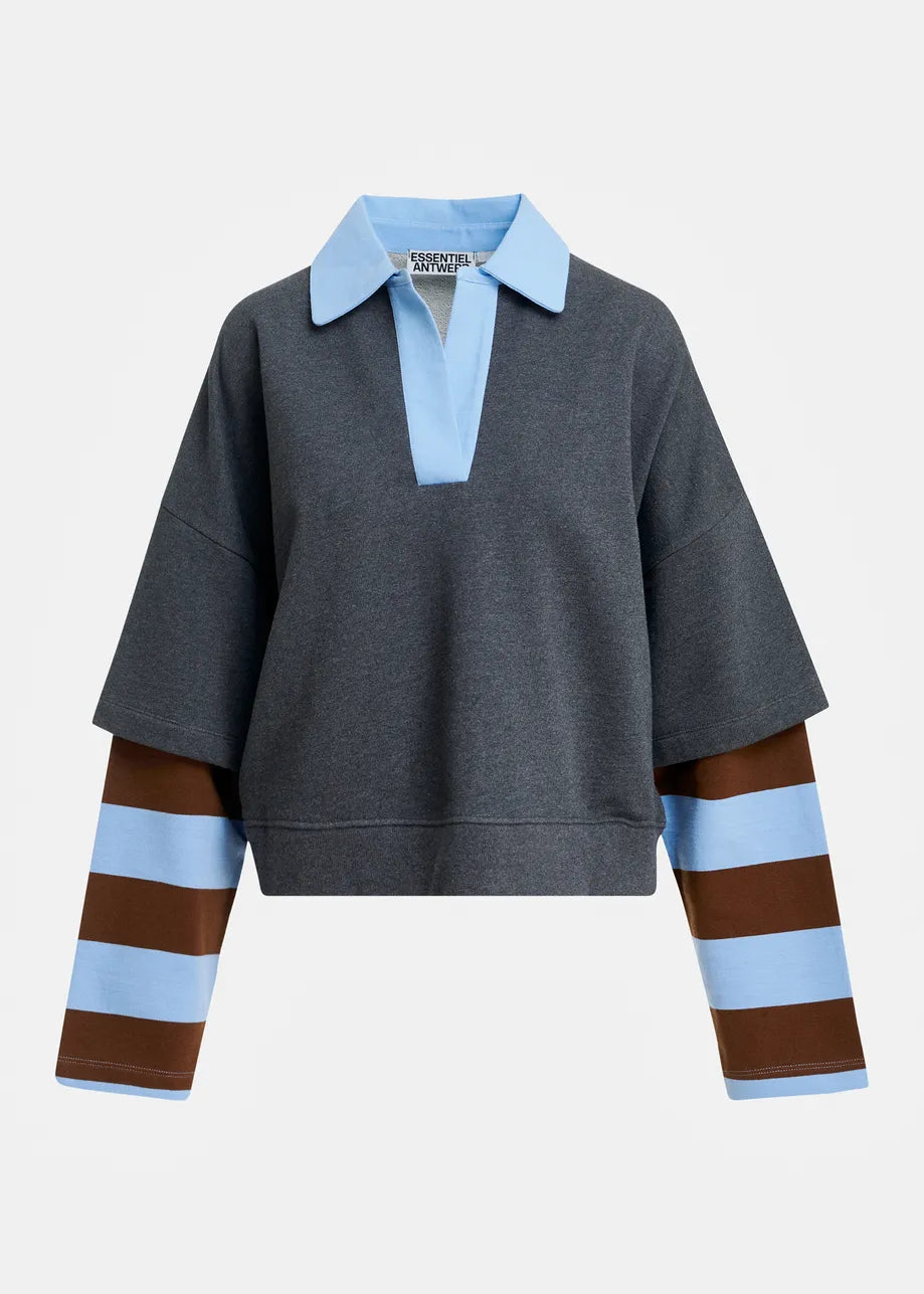 ESA-KANTELOU STEEL&BROWN POLO SWEATSHIRT