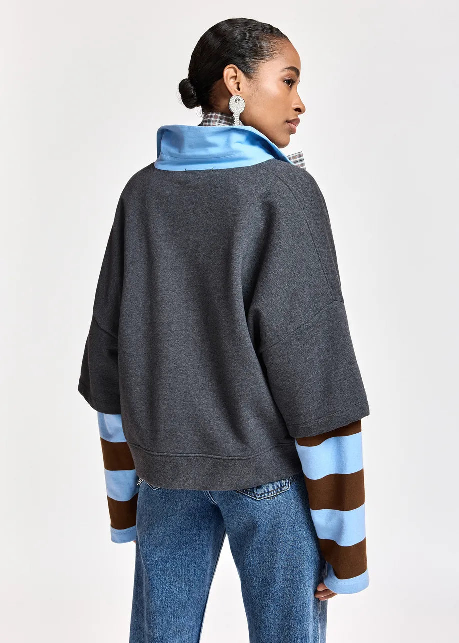 ESA-KANTELOU STEEL&BROWN POLO SWEATSHIRT