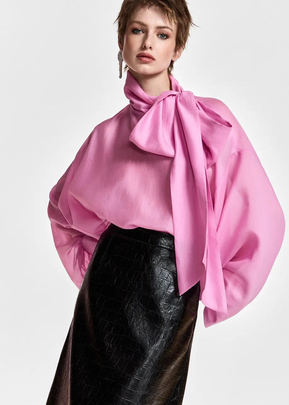 ESA-KARISMATIC PINK BOW TIE BLOUSE