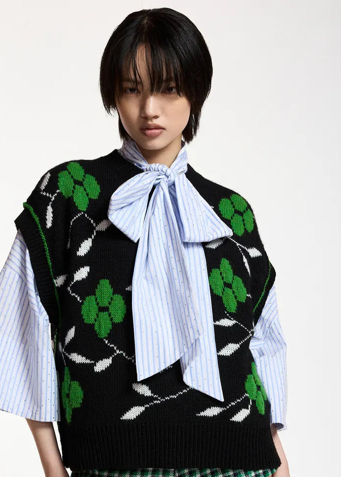 ESA-KARRE BLACK&GREEN EMBROIDERED VEST