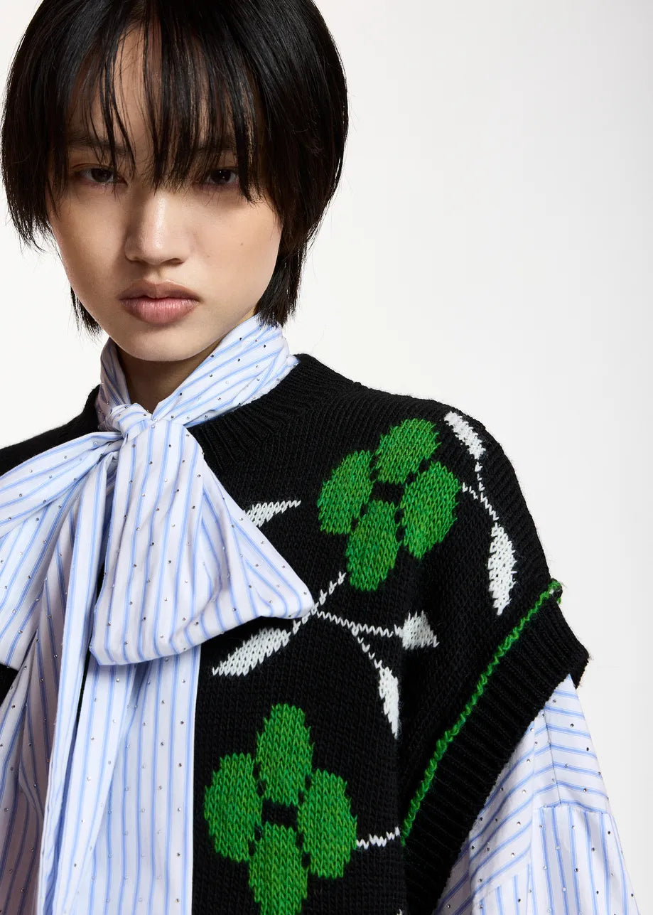 ESA-KARRE BLACK&GREEN EMBROIDERED VEST