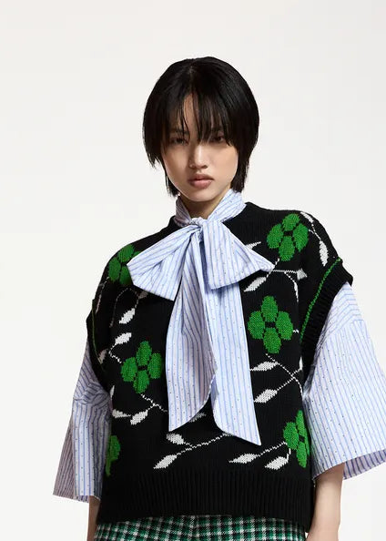 ESA-KARRE BLACK&GREEN EMBROIDERED VEST