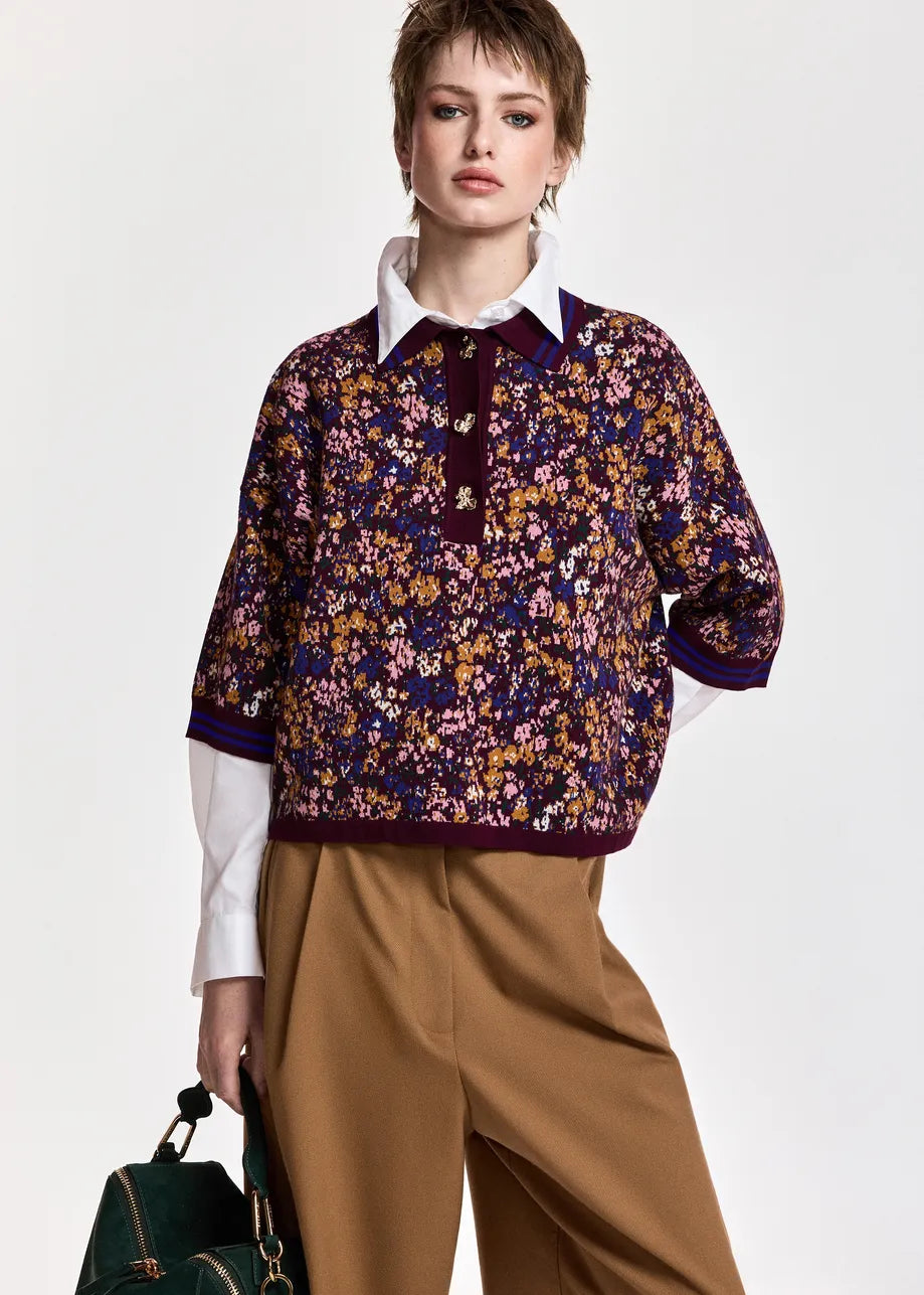 ESA-KARTOS WINE COMBO JACQUARD POLO TOP