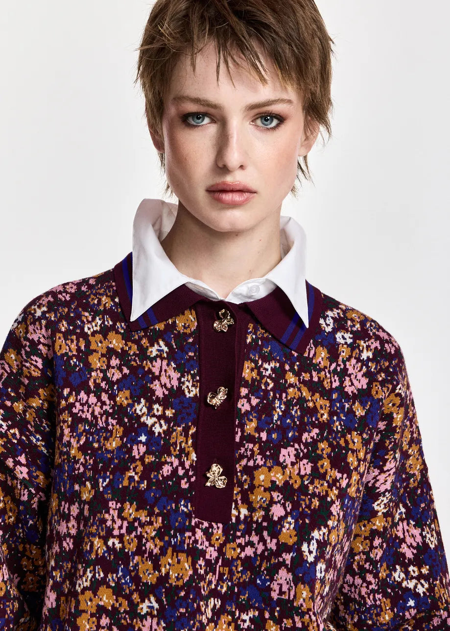 ESA-KARTOS WINE COMBO JACQUARD POLO TOP