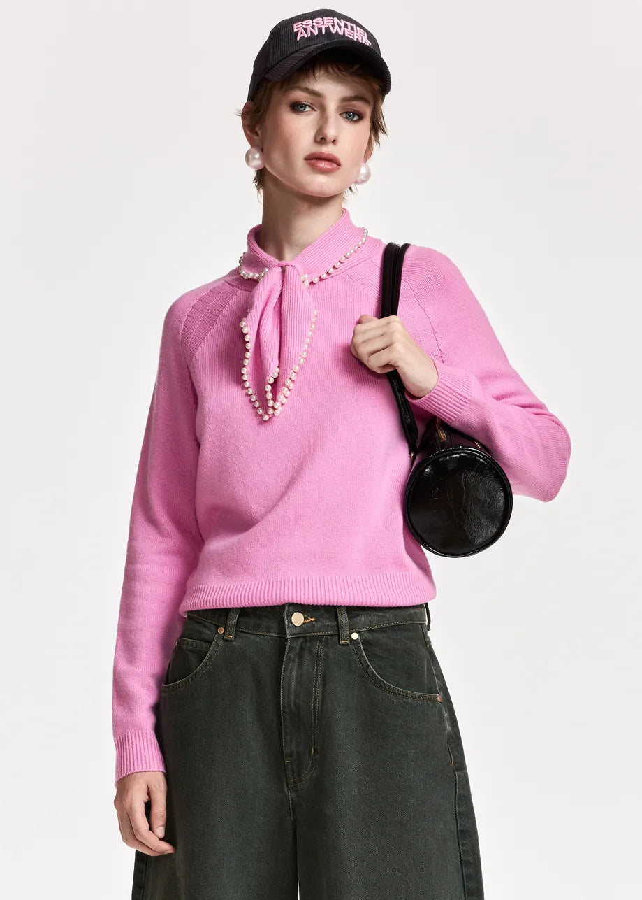 ESA-KASA PINK BEADED COLLAR TOP