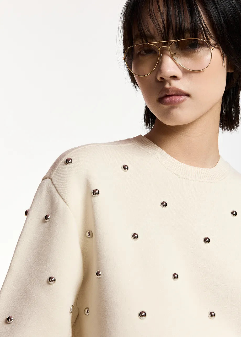 ESA-KLOU CREAM STUDDED SWEATSHIRT