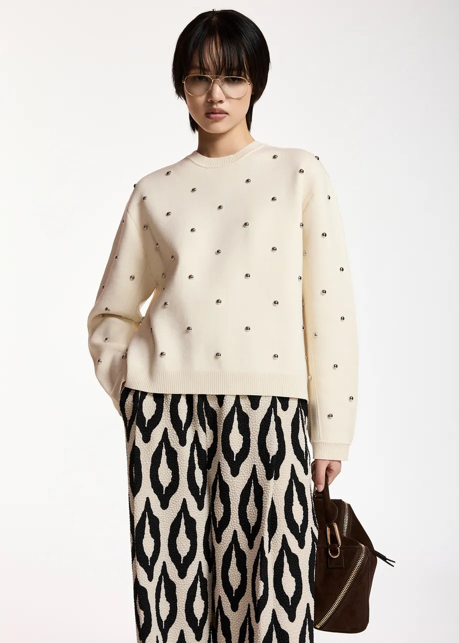 ESA-KLOU CREAM STUDDED SWEATSHIRT