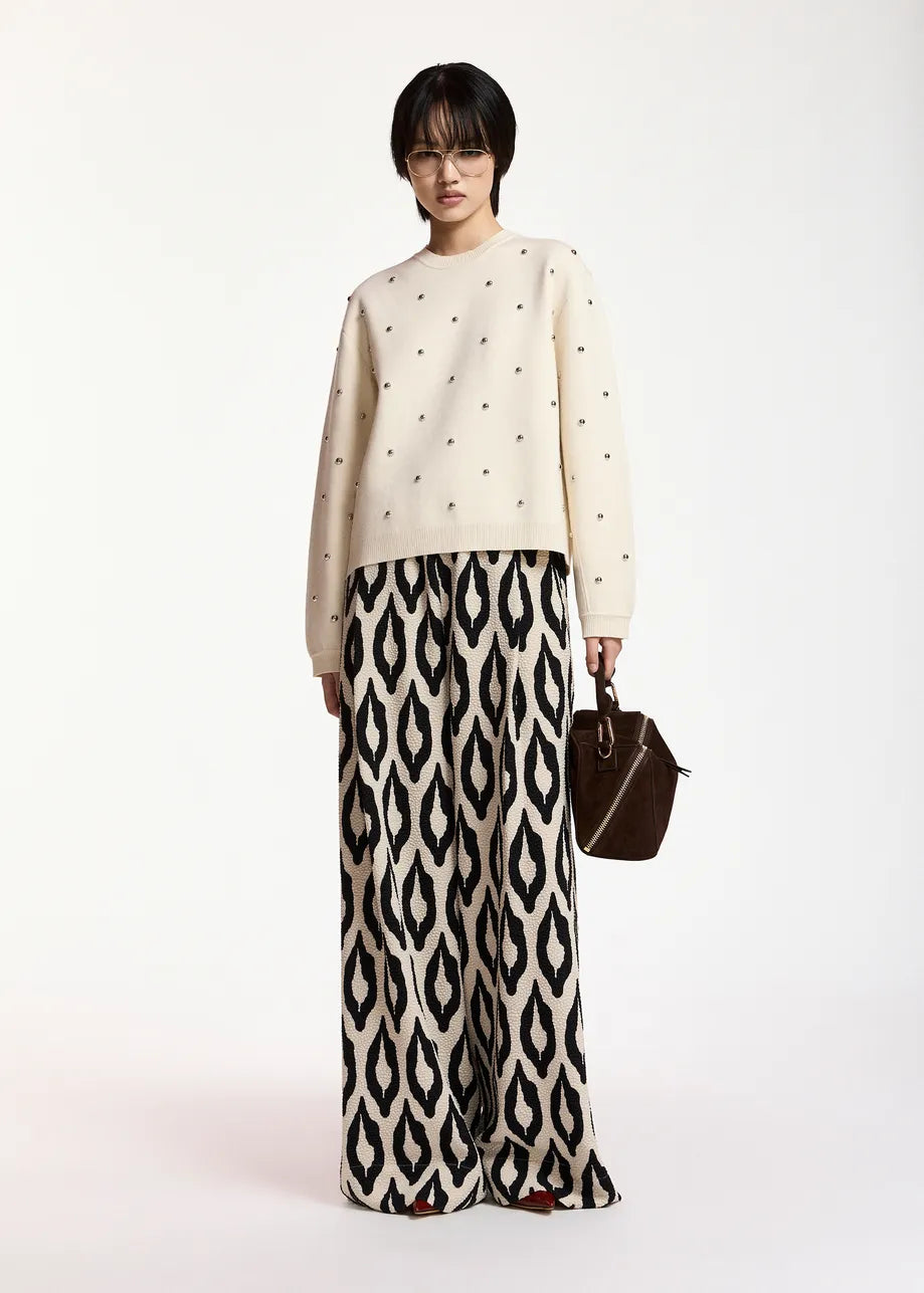 ESA-KLOU CREAM STUDDED SWEATSHIRT