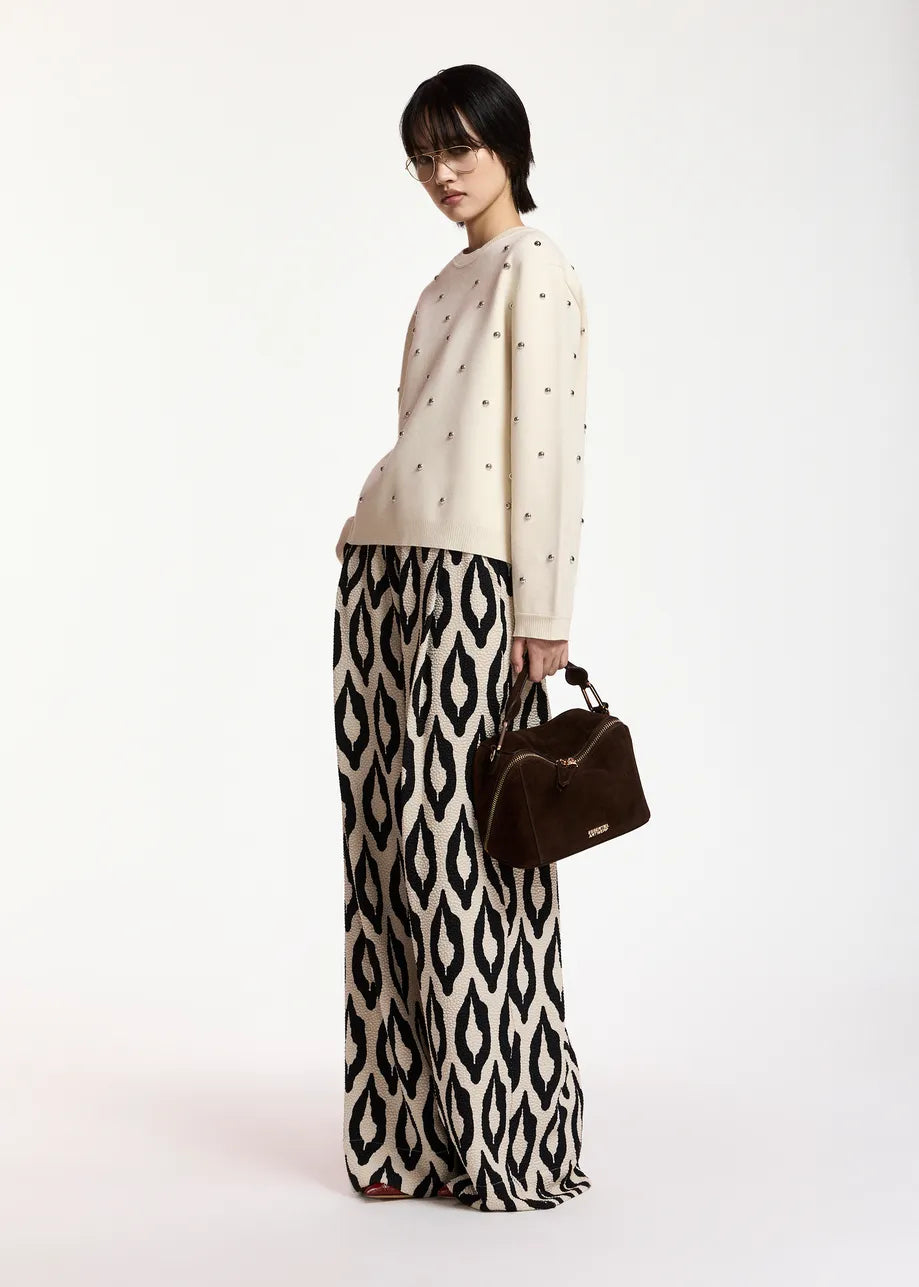 ESA-KLOU CREAM STUDDED SWEATSHIRT