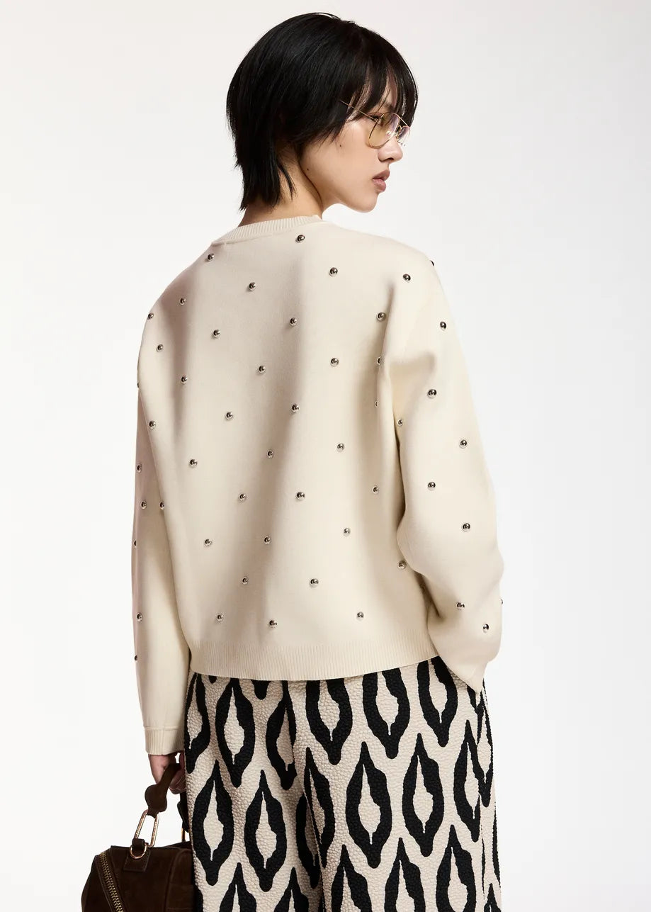 ESA-KLOU CREAM STUDDED SWEATSHIRT
