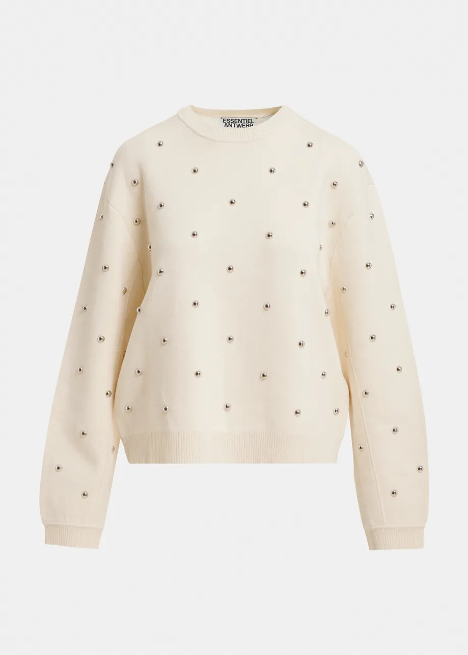 ESA-KLOU CREAM STUDDED SWEATSHIRT