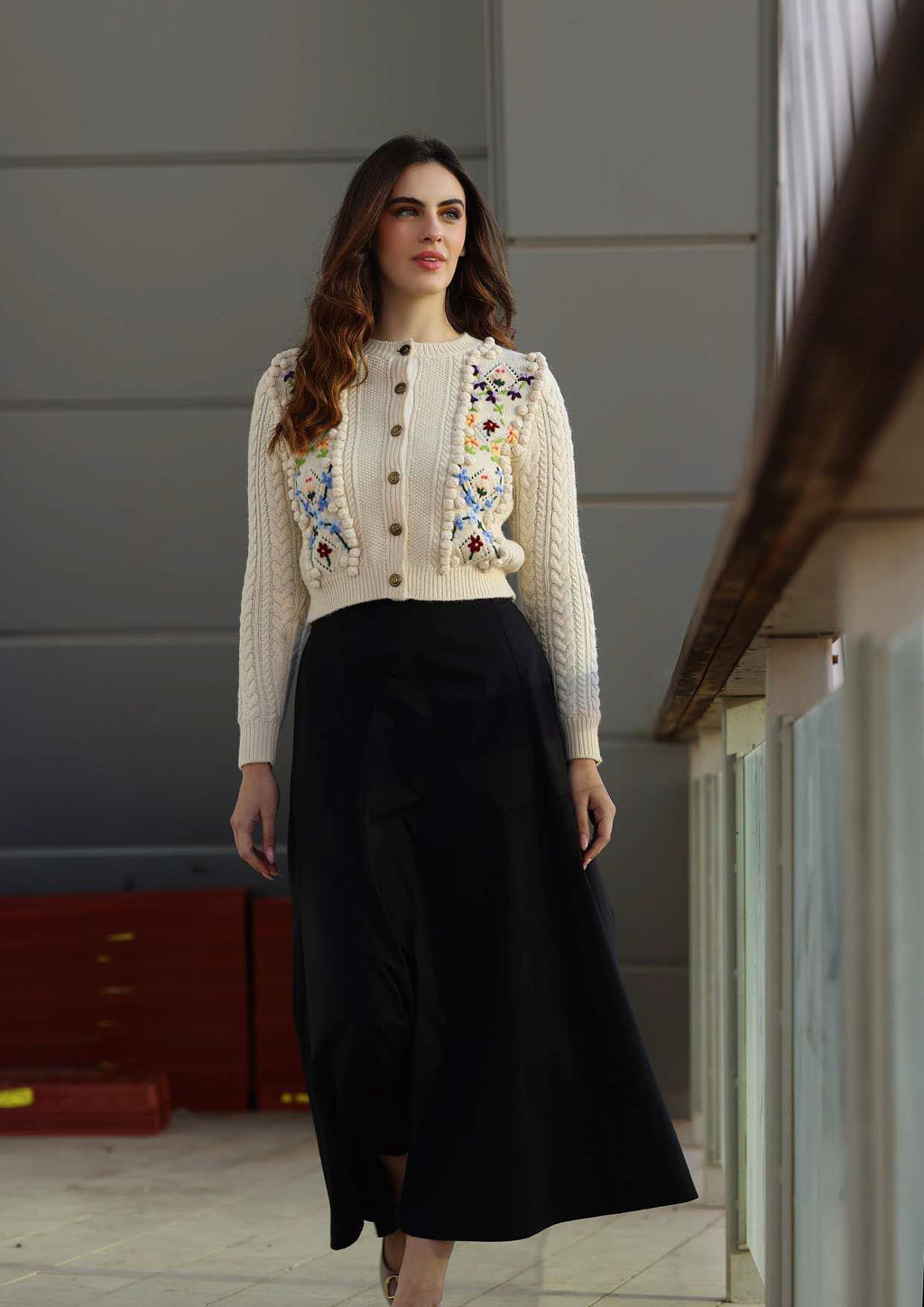 KATELYN-KNW25,301 WHITE EMBROIDERED CARDIGAN