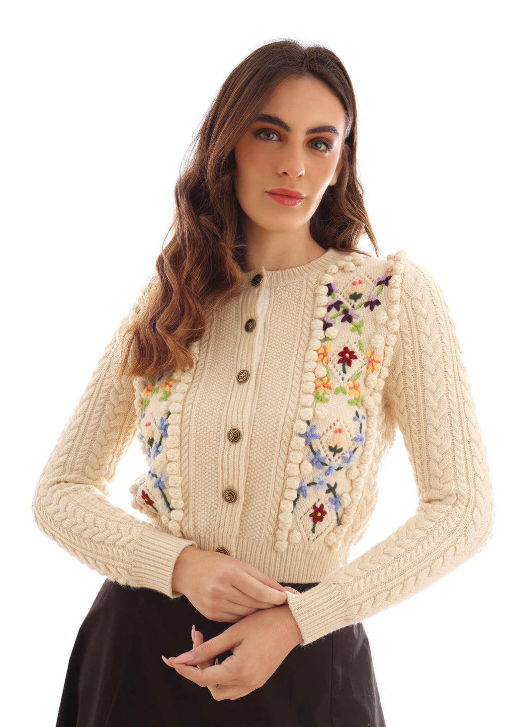 KTL-KNW25,301 WHITE EMBROIDERED CARDIGAN