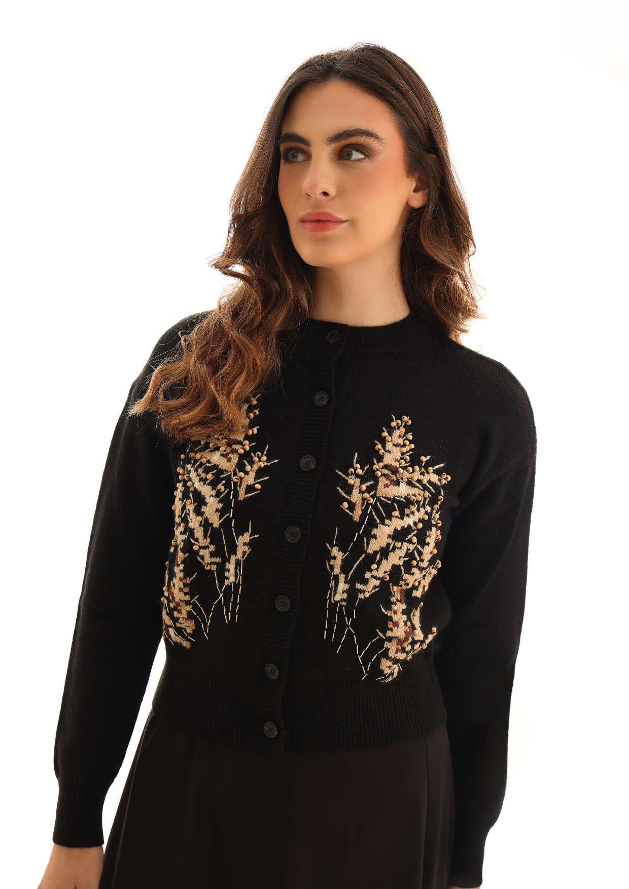 KTL-KNW25,313 BLACK&WHEAT CARDIGAN