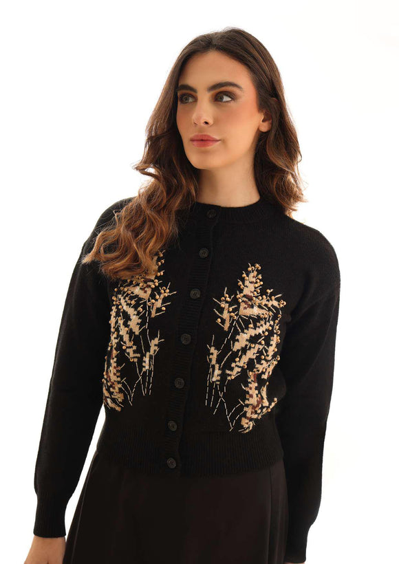 KTL-KNW25,313 BLACK&WHEAT CARDIGAN