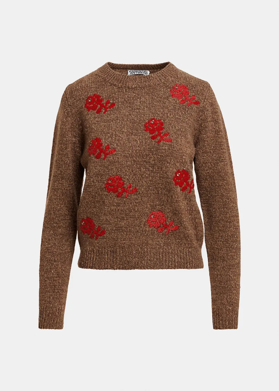 ESA-KORINE CAMEL&RED WOOL TOP