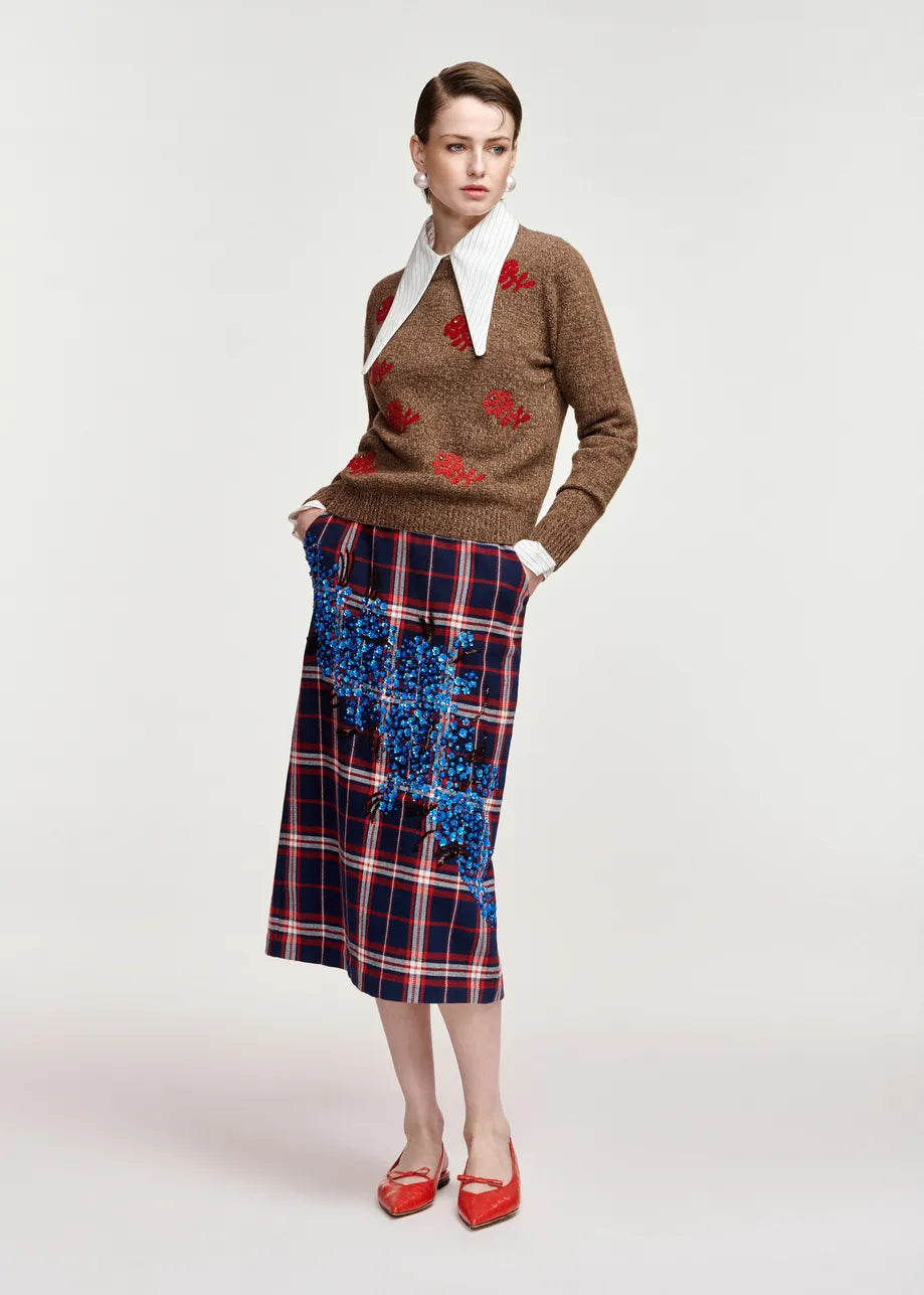 ESA-KORINE CAMEL&RED WOOL TOP