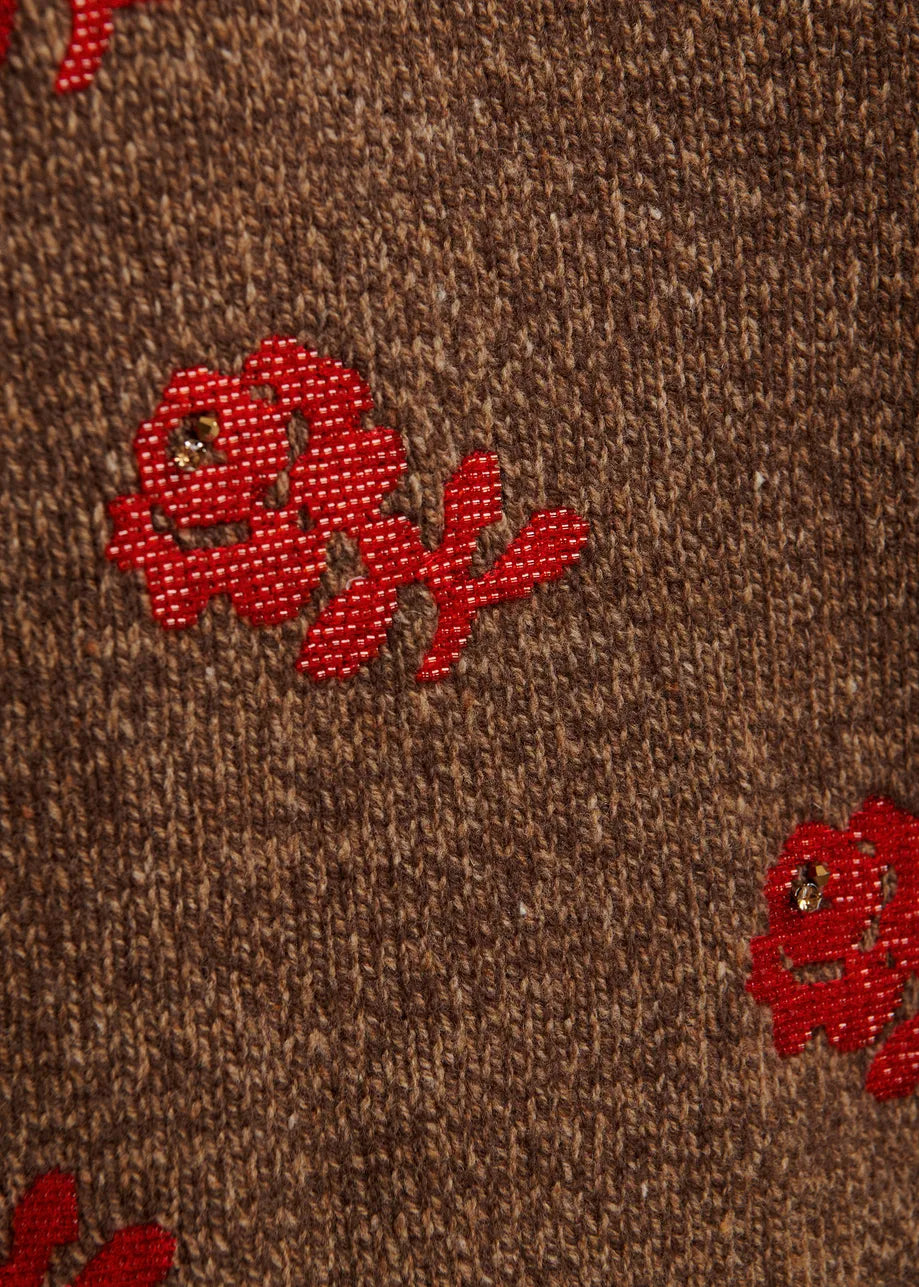 ESA-KORINE CAMEL&RED WOOL TOP