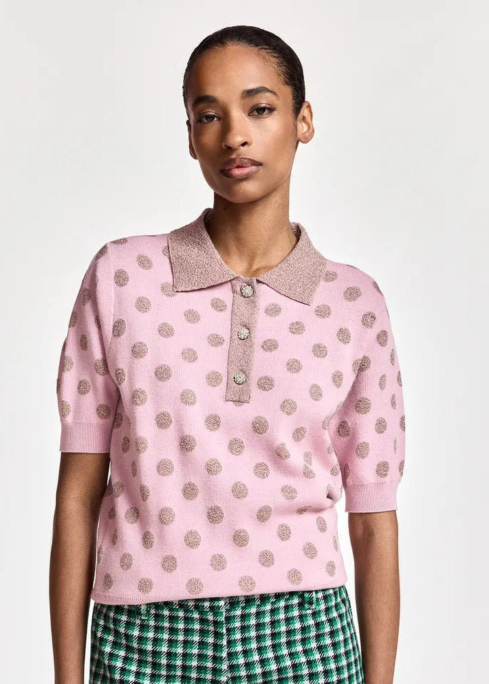 ESA-KRAB BLUSH POLKA DOT POLO TOP