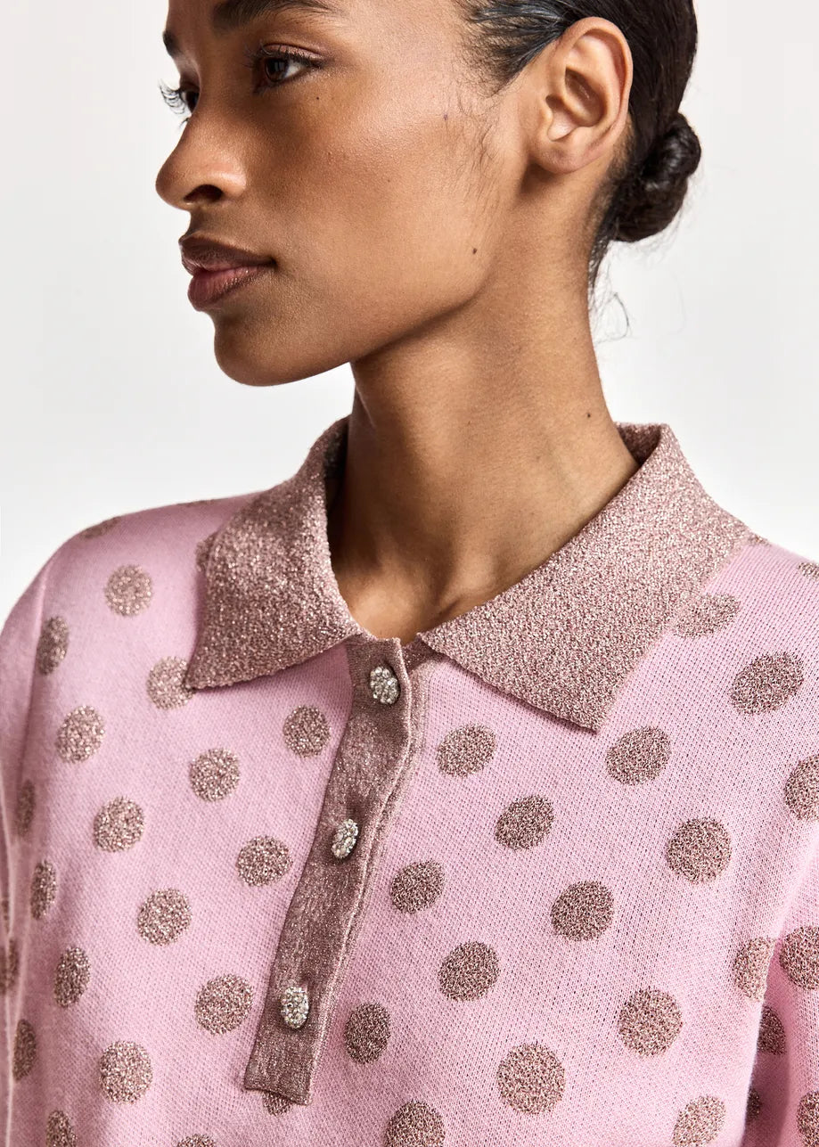 ESA-KRAB BLUSH POLKA DOT POLO TOP