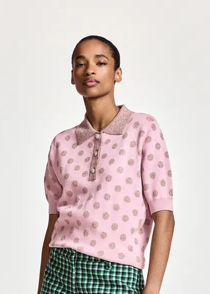 ESA-KRAB BLUSH POLKA DOT POLO TOP