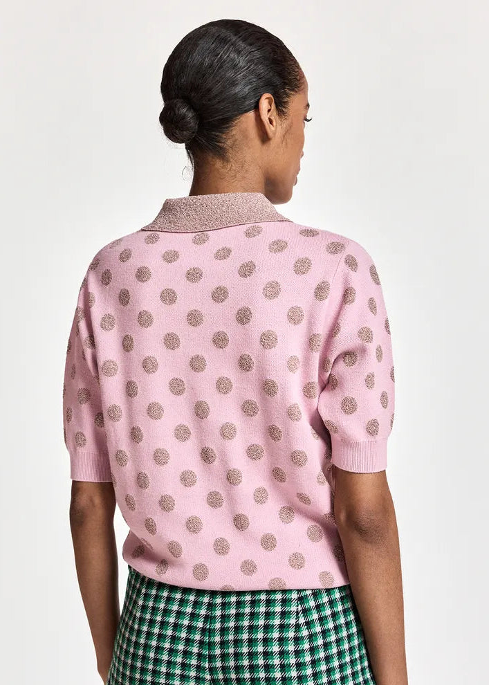 ESA-KRAB BLUSH POLKA DOT POLO TOP