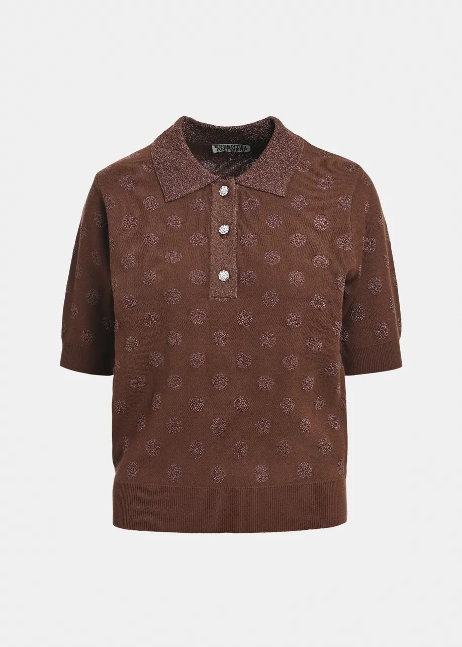 ESA-KRAB MAUVE BROWN POLKA DOT POLO TOP