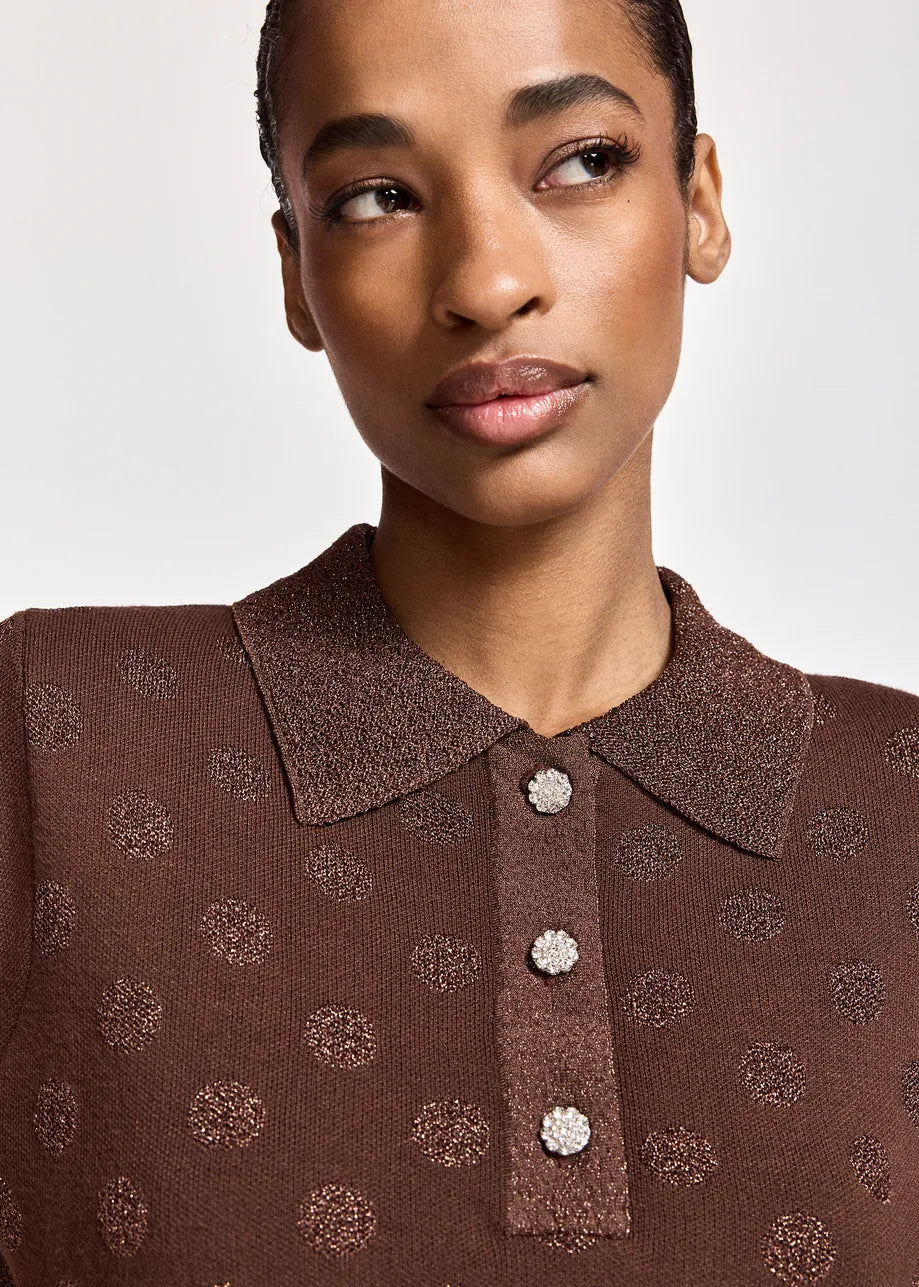 ESA-KRAB MAUVE BROWN POLKA DOT POLO TOP