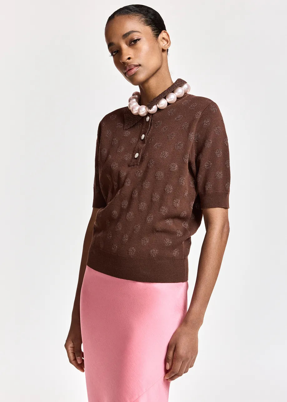 ESA-KRAB MAUVE BROWN POLKA DOT POLO TOP