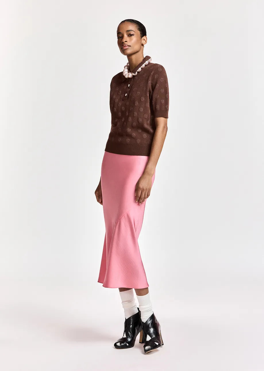 ESA-KRAB MAUVE BROWN POLKA DOT POLO TOP