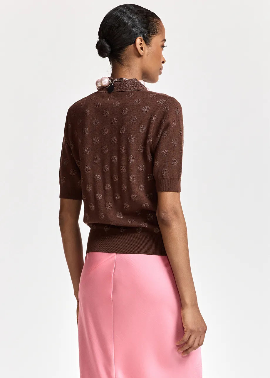 ESA-KRAB MAUVE BROWN POLKA DOT POLO TOP